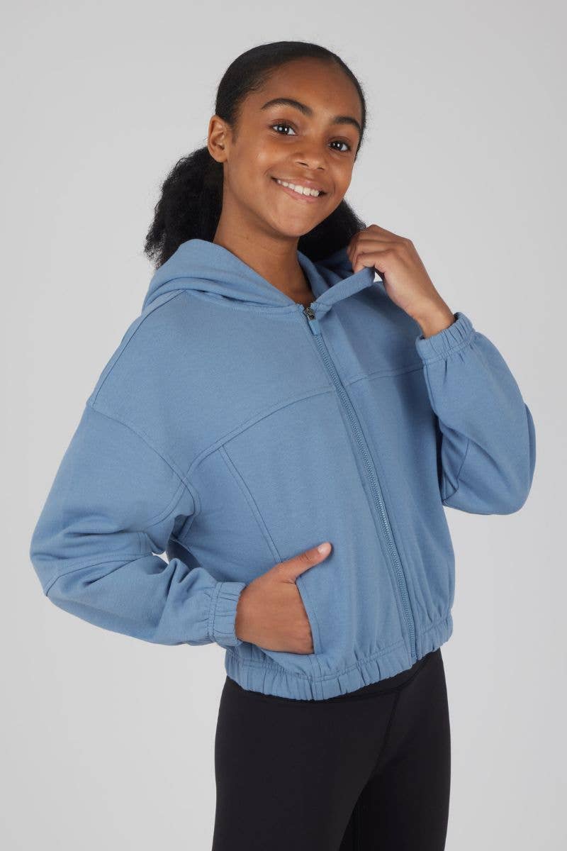 Girls Cloud Plush Zip Front Crop Hoodie Jacket
