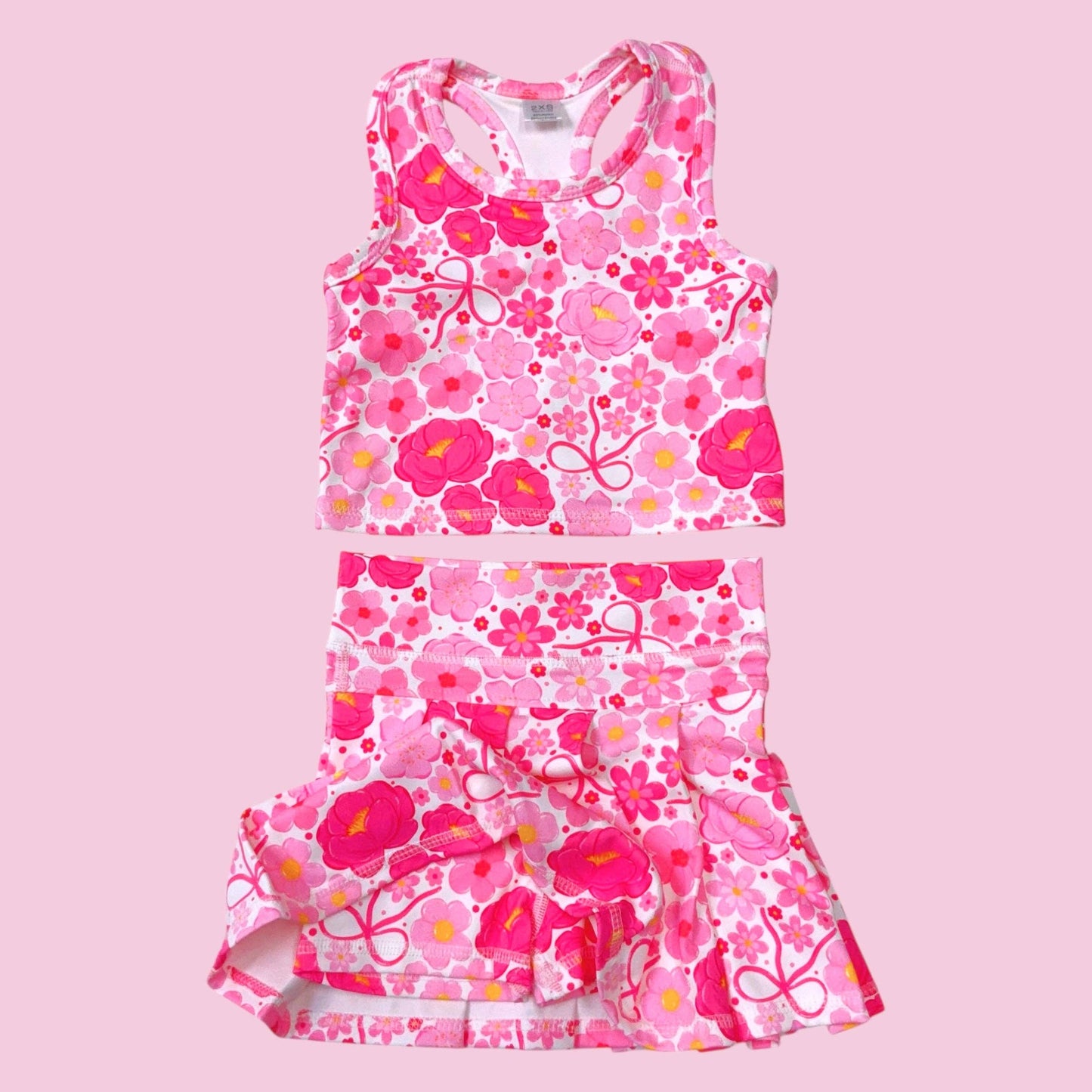 Pink floral printed tank top & skort. GSD100101-JEAN