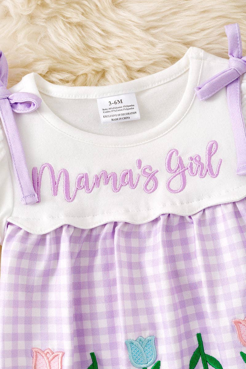 Mama's Girl" & multi-color tulip embroidered baby romper. RPG61172 JEAN
