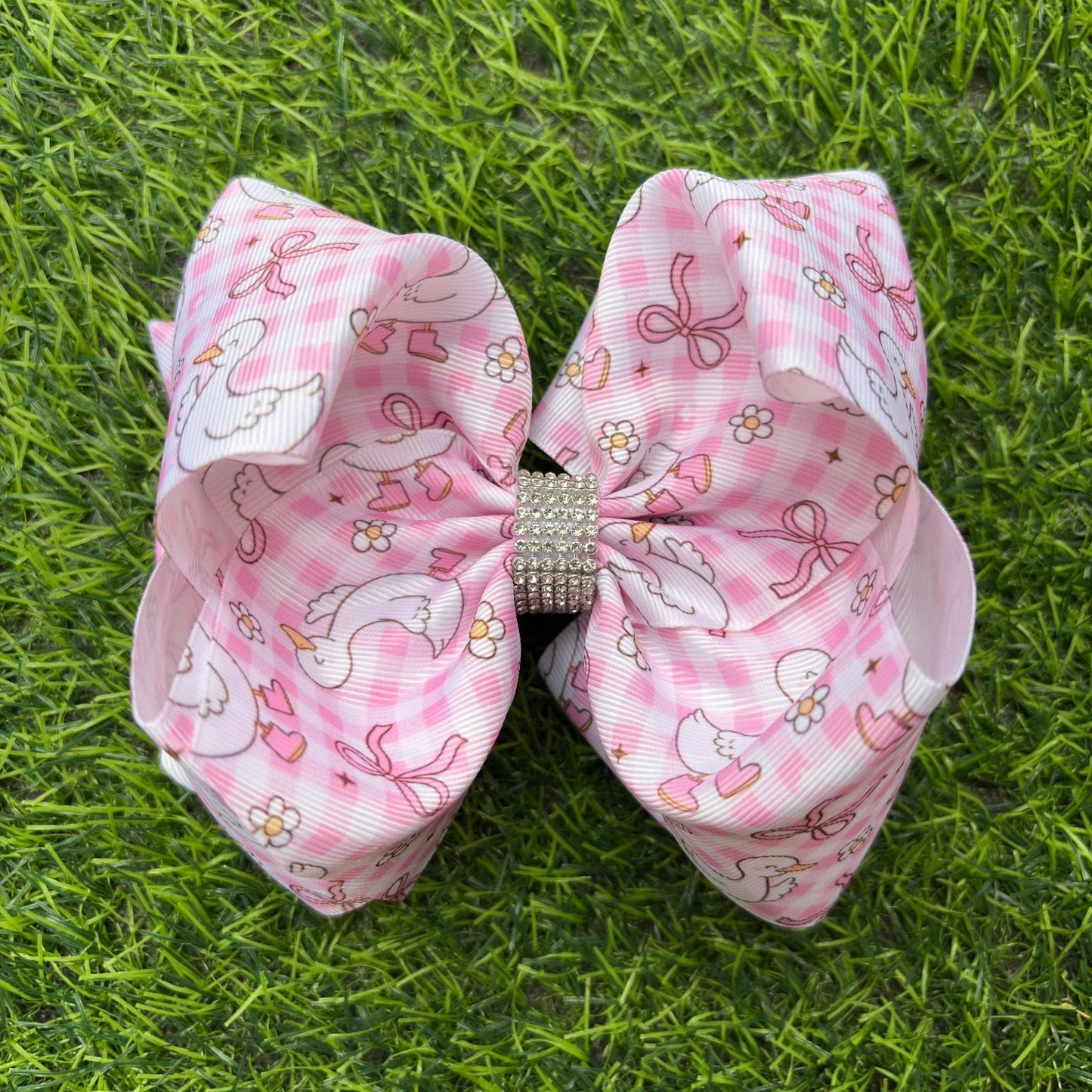 6.5 Geese printed -rhinestone alligator hair bow. 4pcs/$10.00 B108