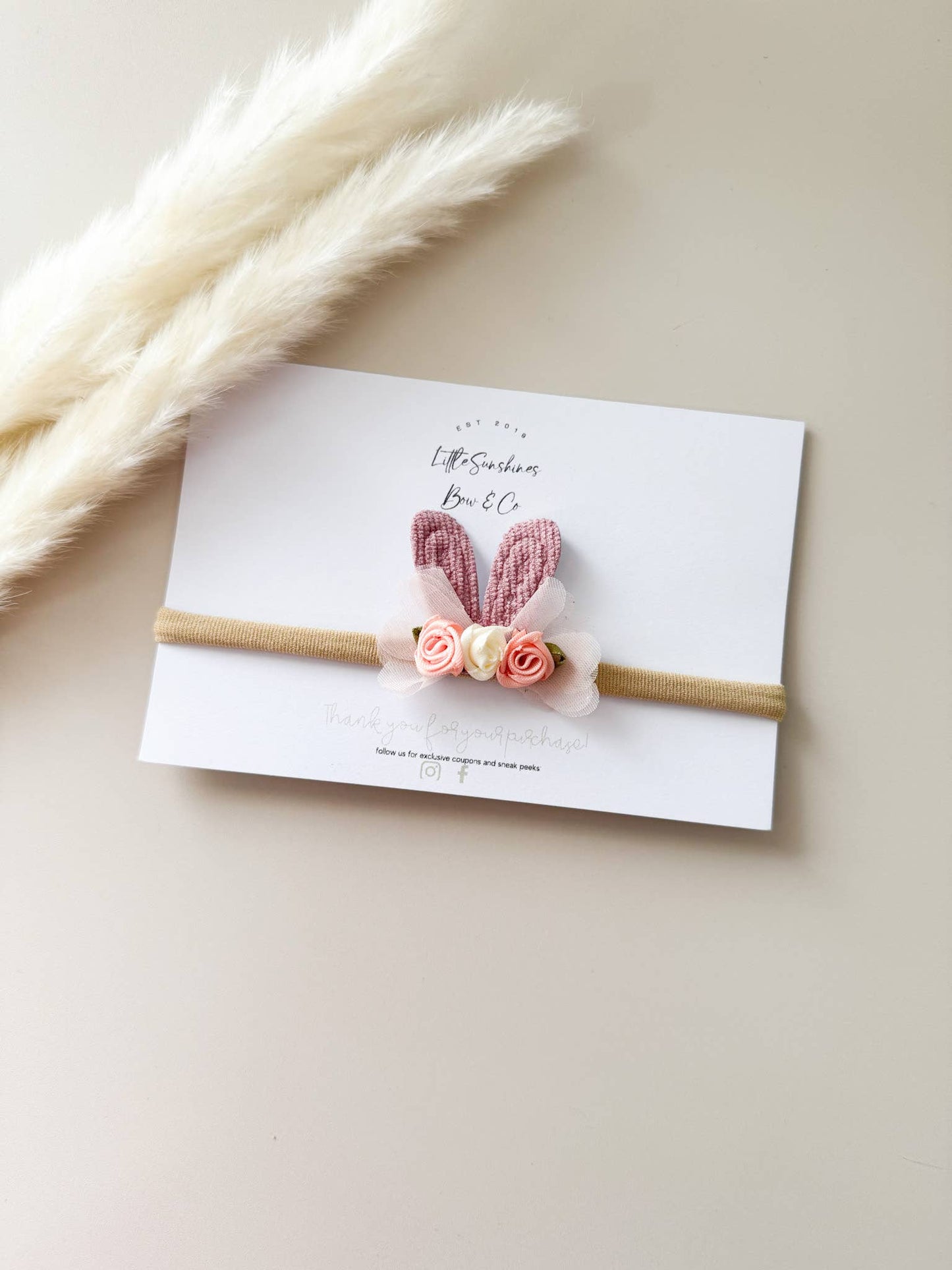 Neutral Bunny with Roses Headbands & Clip Set