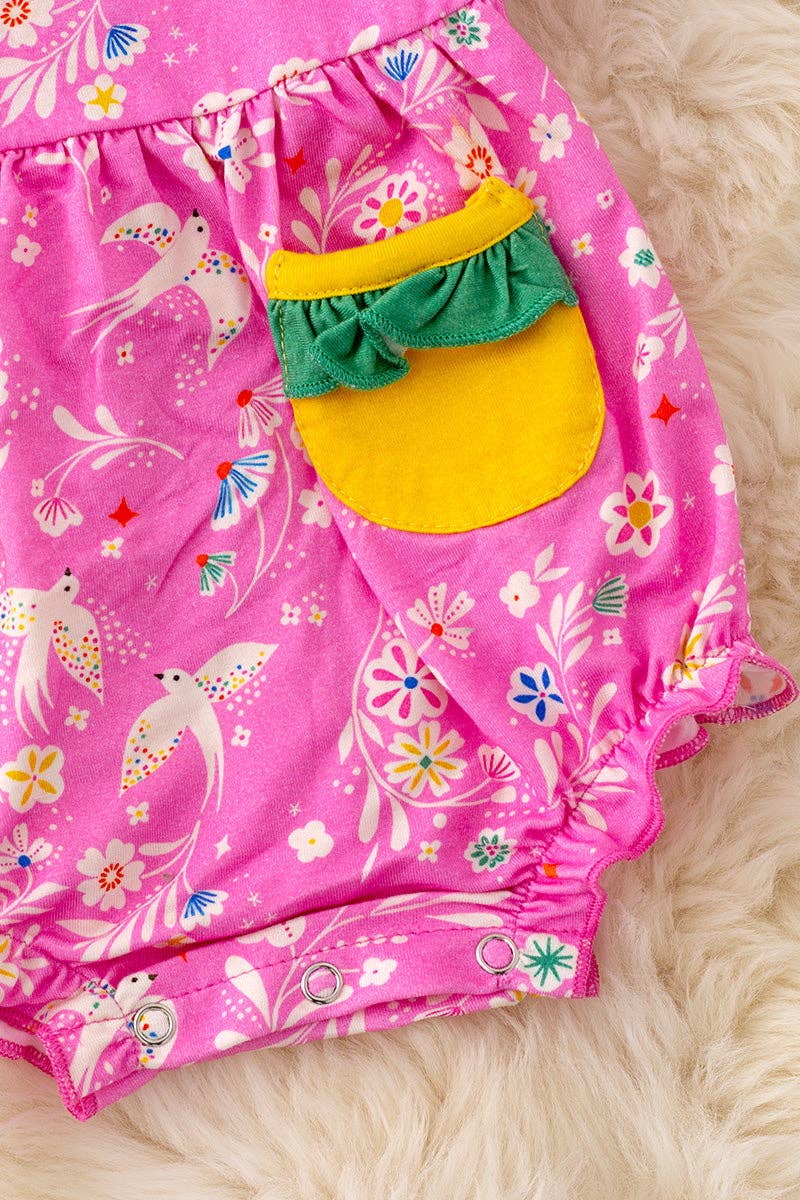 🎍Bamboo made pink bird printed baby romper with side pockets. RPG50149