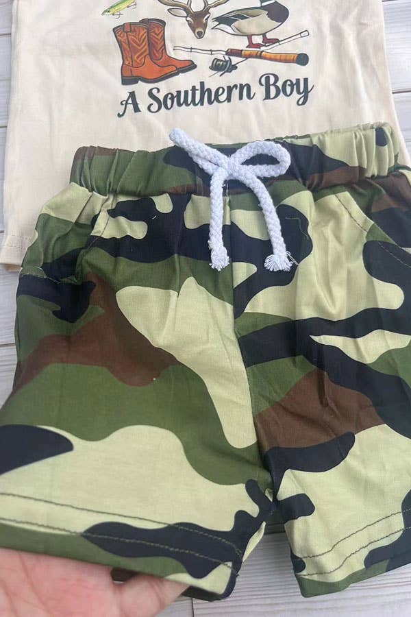 Western top & camo shorts boy's boutique set 2601065M