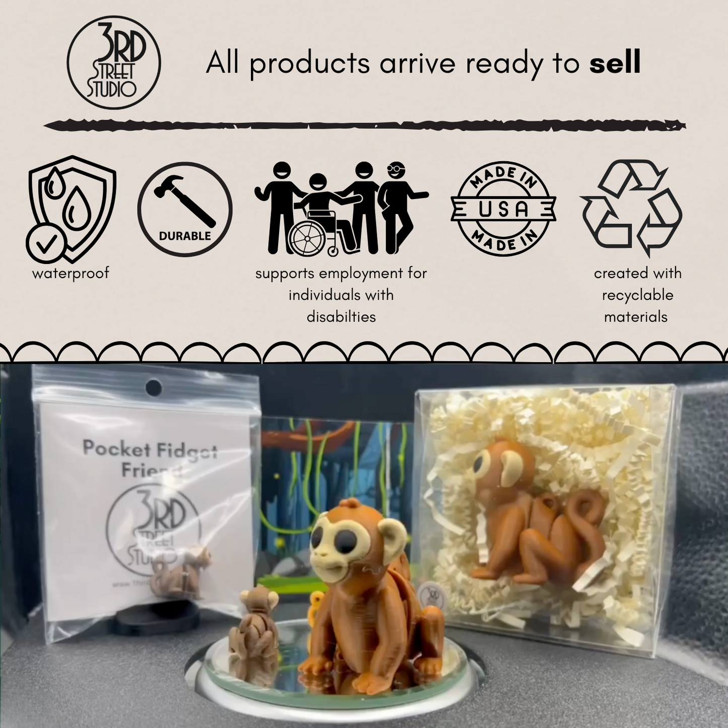 Monkey - Fidget Friend - Includes Play Scene