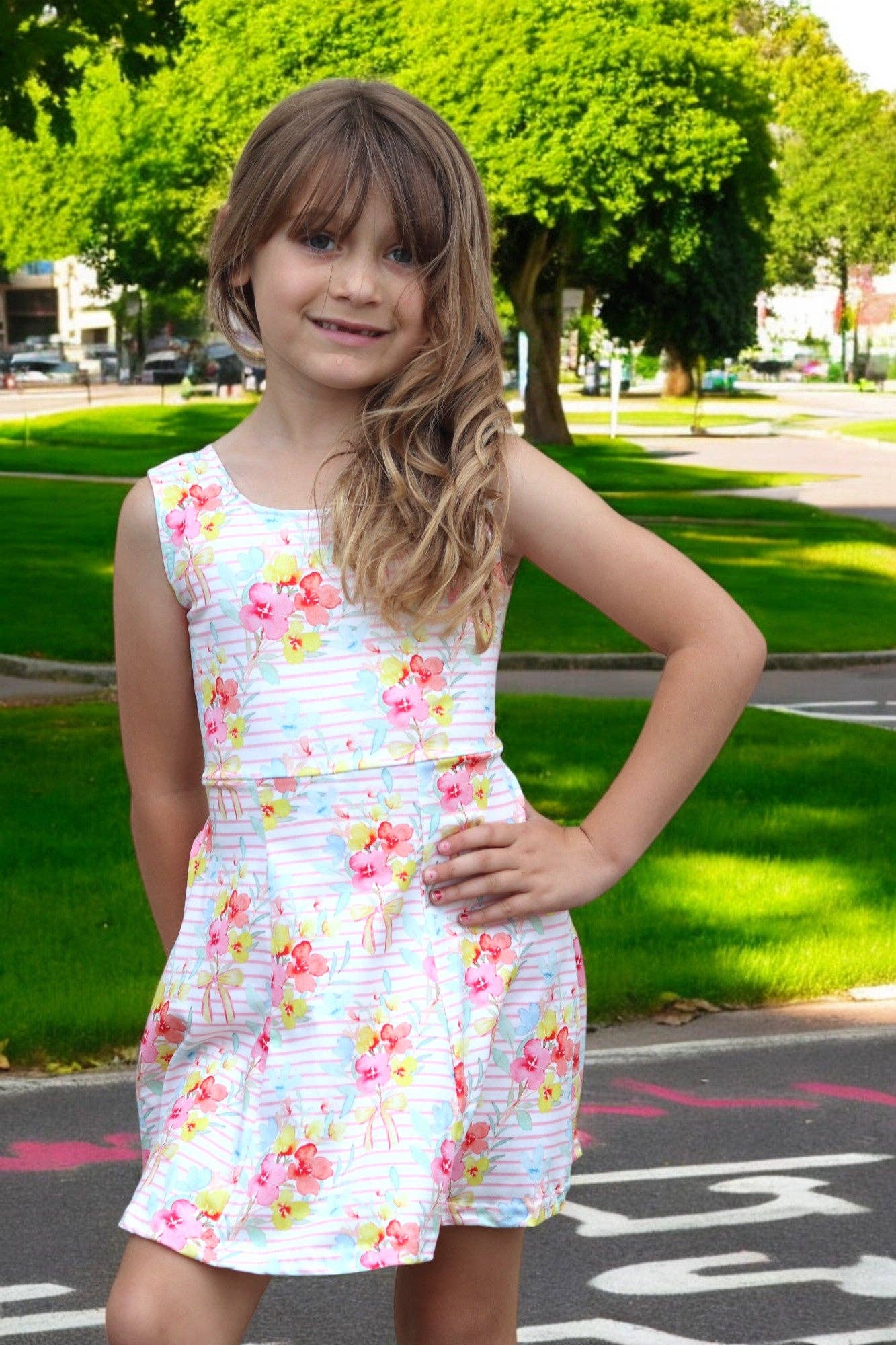 Floral & Stripe girls tennis dress.
