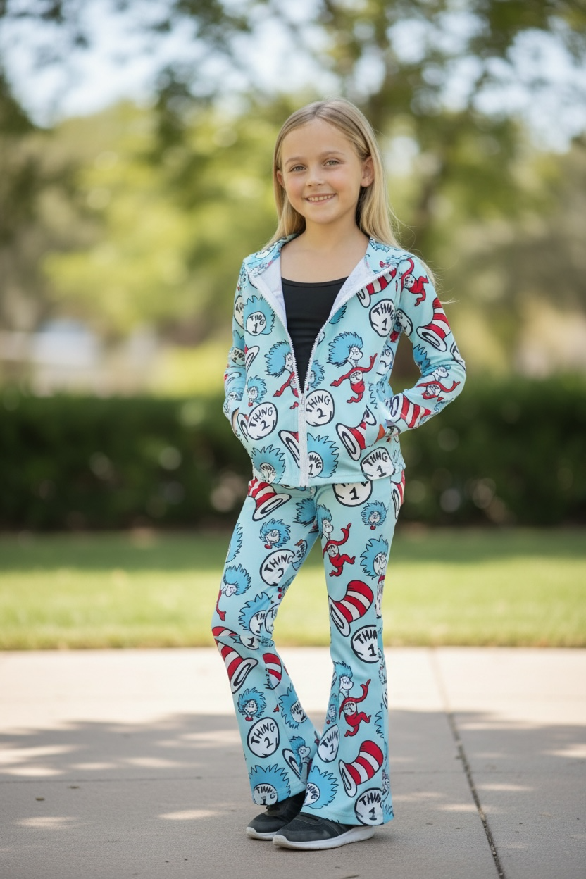 Dr. S/Cat with a hat Girls stretchy active set.  (Fitted) GLP102310-SOL