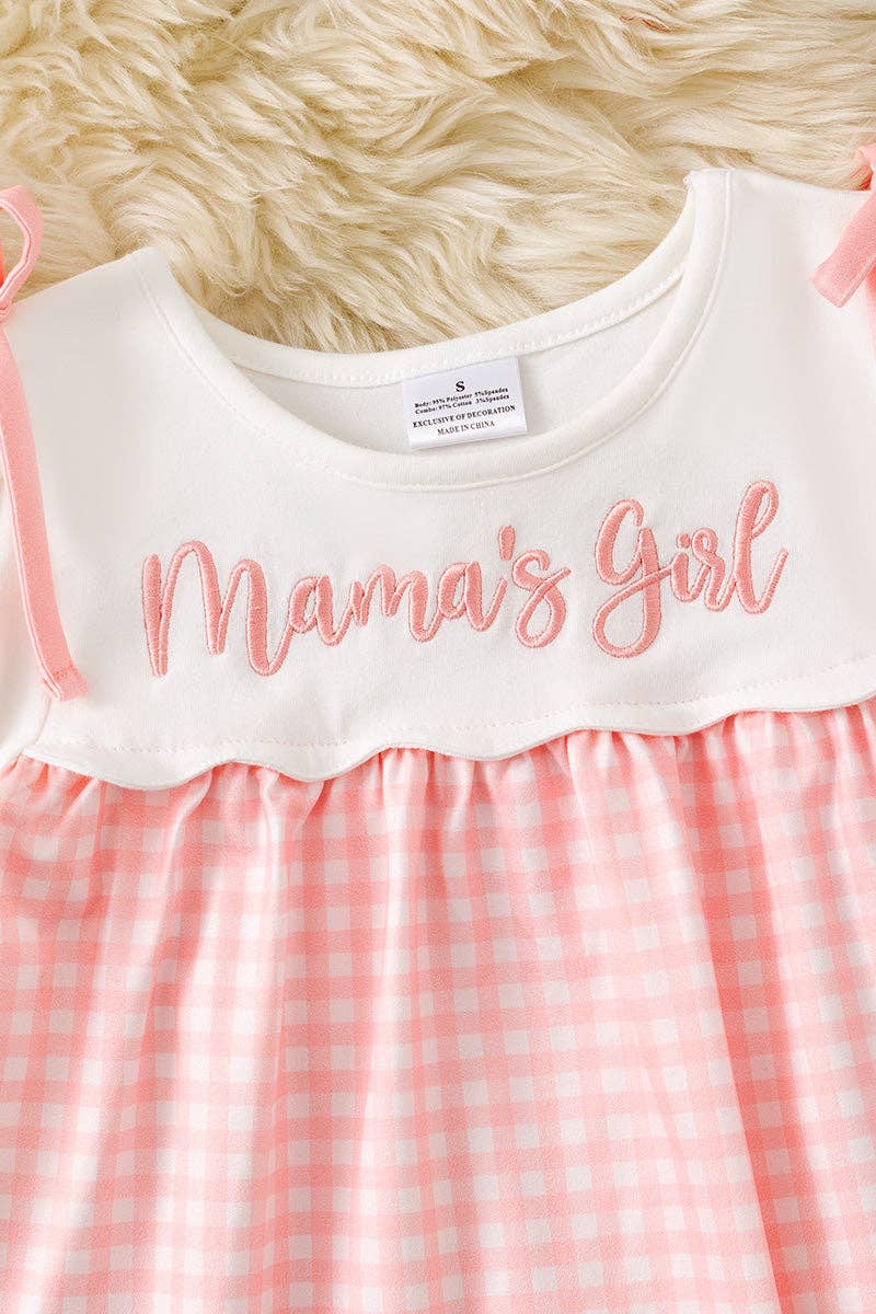 "Mama's Girl" Geese applique on pink gingham printed dress. DRG61562 SOL