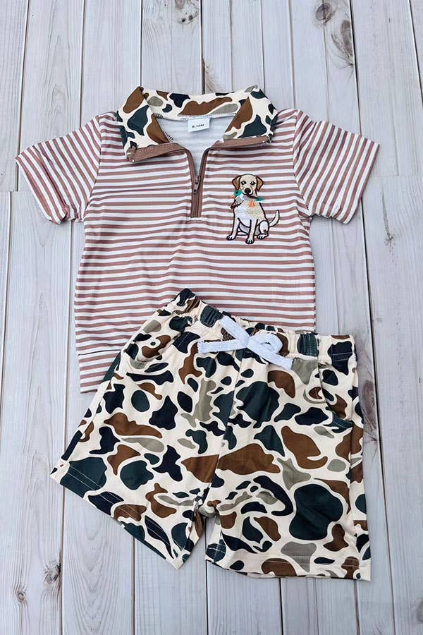 Western dog embroidery top shorts boy boutique set 2601082M