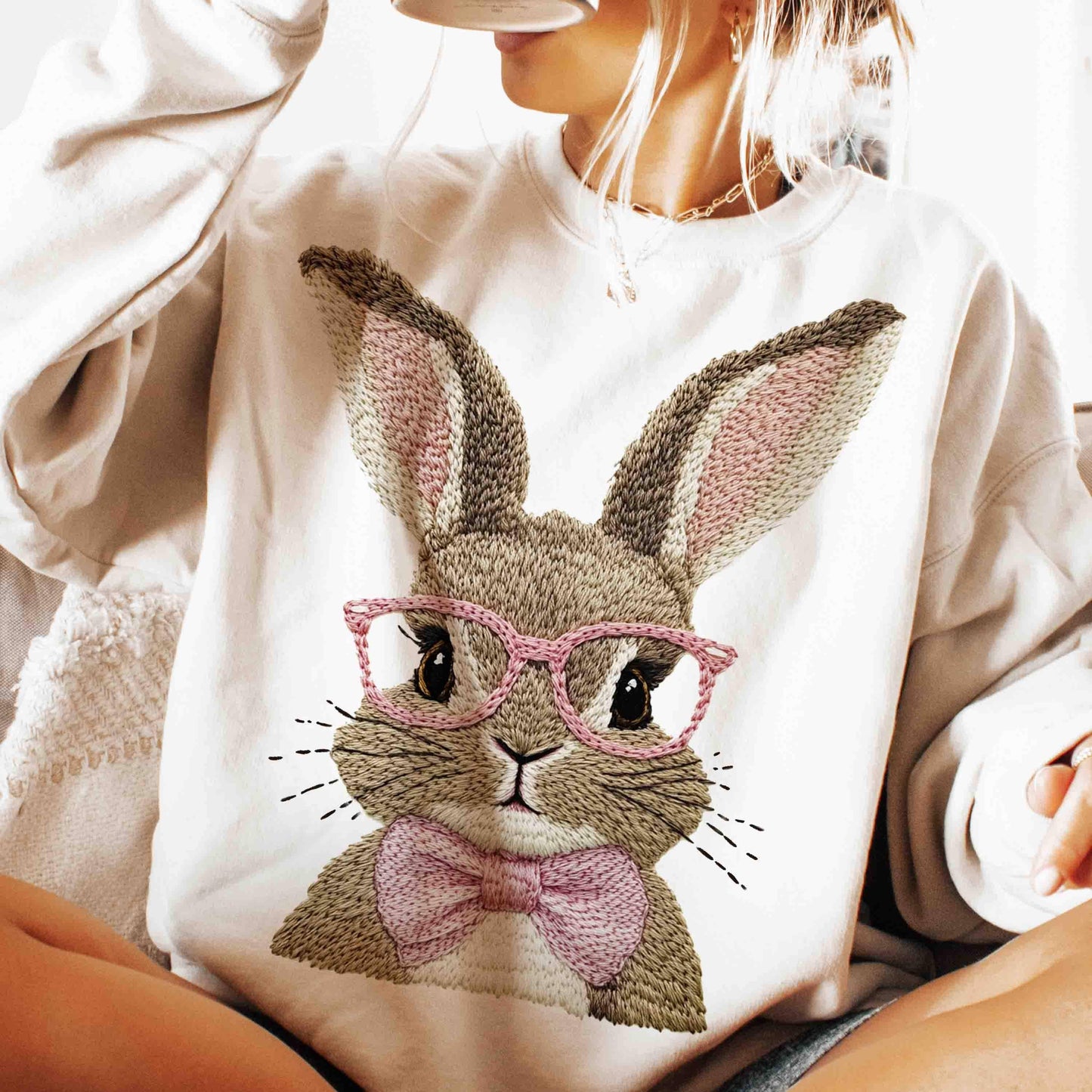 Retro Easter Bunny Bow Sweatshirt, Happy Easter Day Shirt