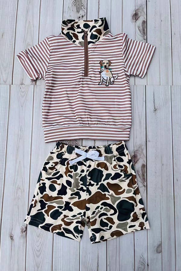 Western dog embroidery top shorts boy boutique set 2601082M