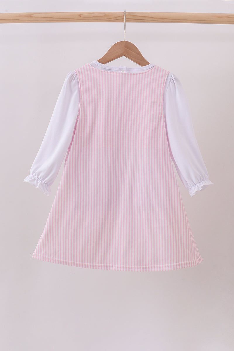 Pink christmas tree embroidery ruffle dress