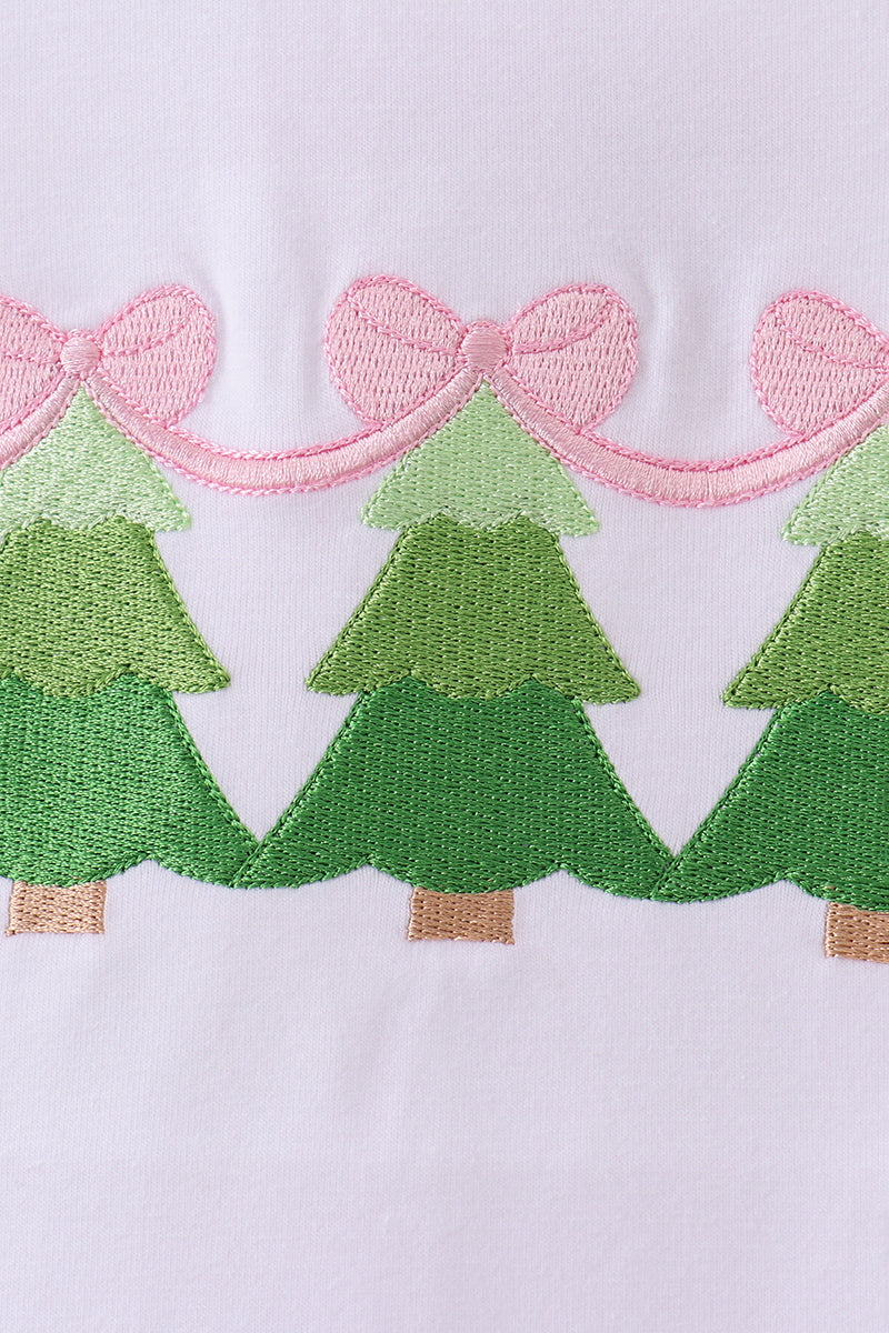 Pink christmas tree embroidery pants set