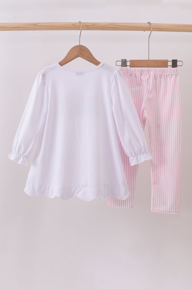 Pink christmas tree embroidery pants set
