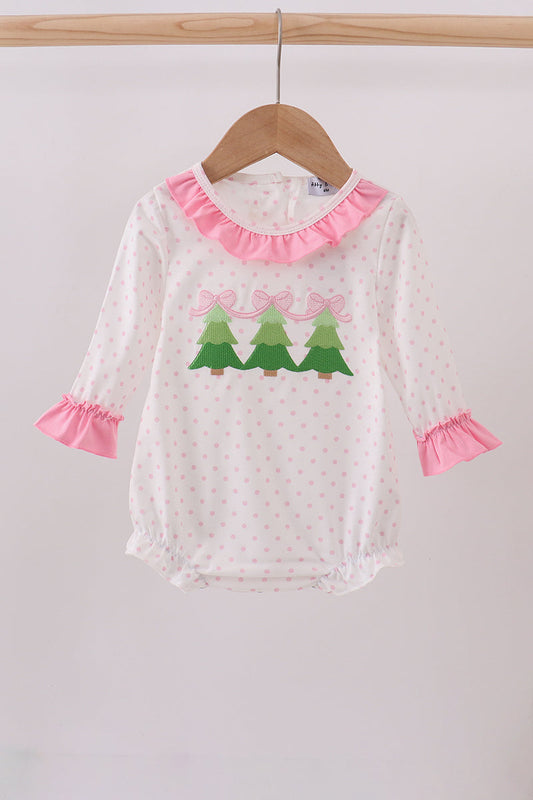Pink christmas tree embroidery ruffle bubble