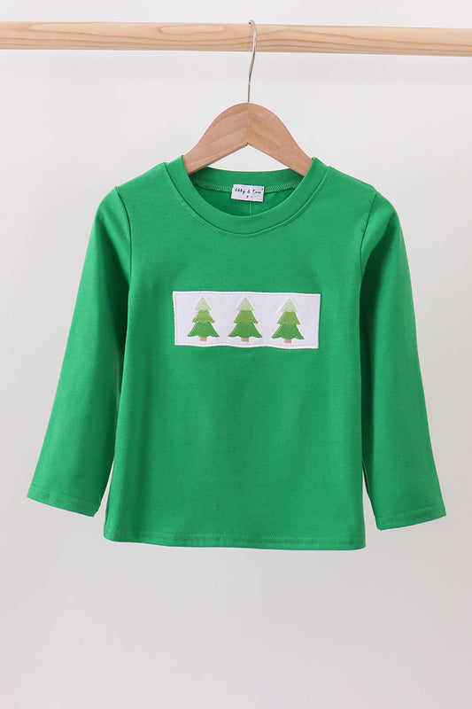 Forest Christmas tree embroidery top