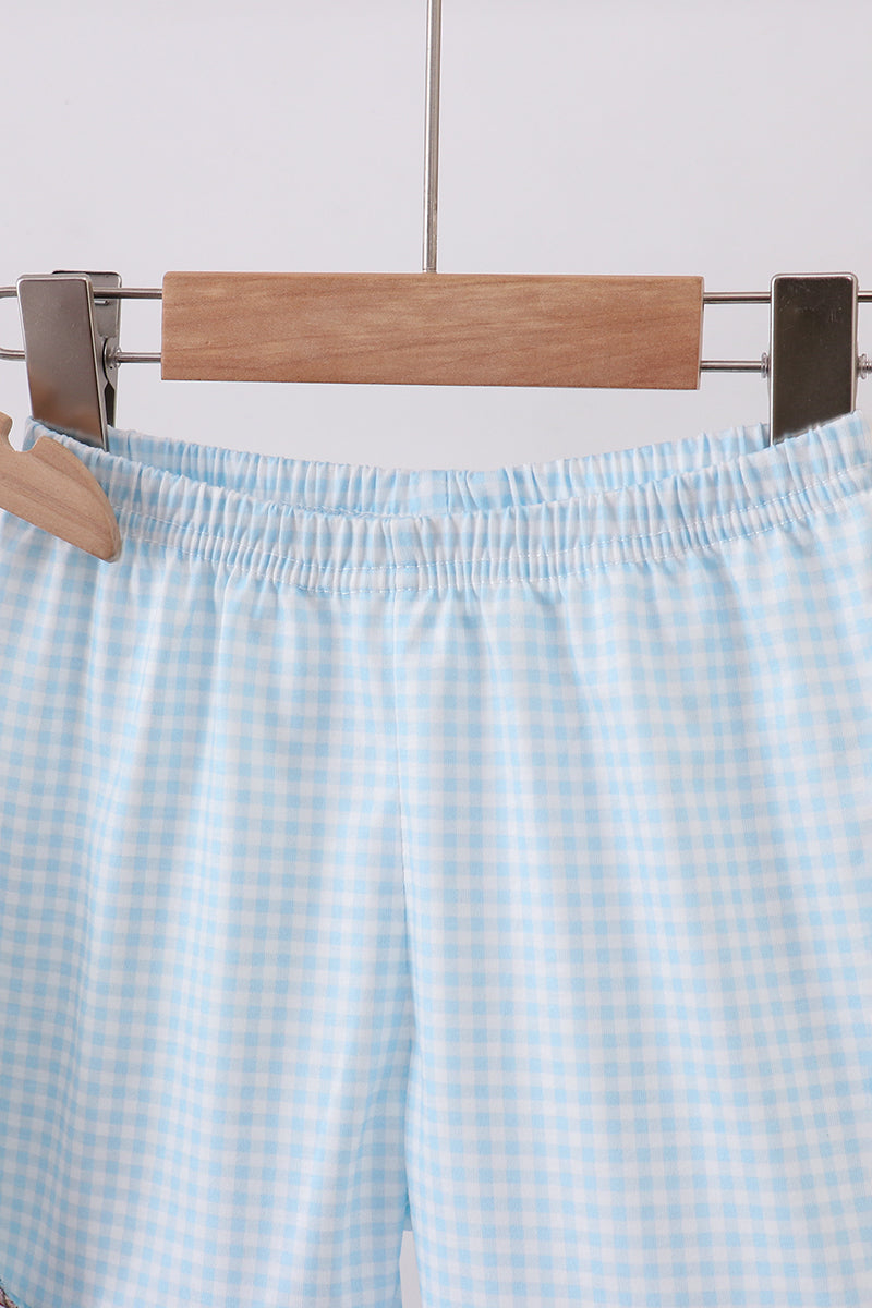 Blue bunny bow ruffle shorts set