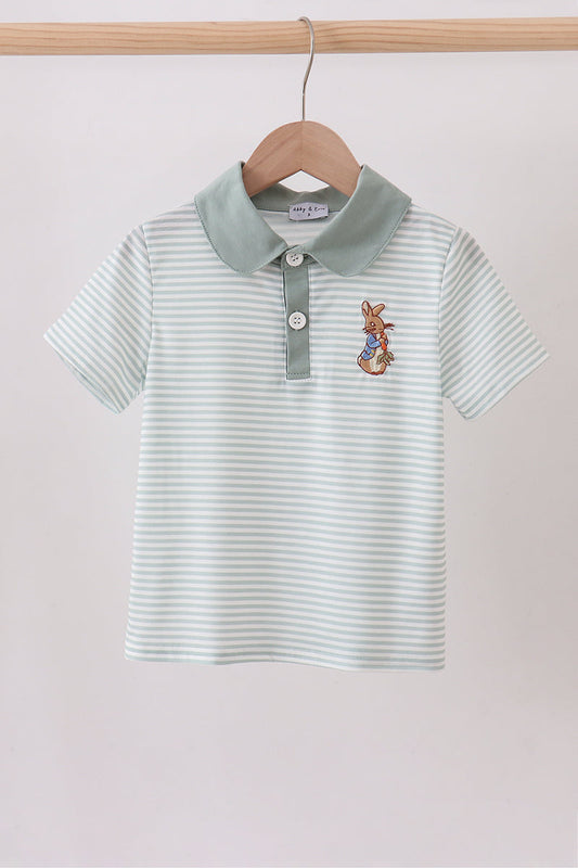 Sage bunny embroidery stripe shirt