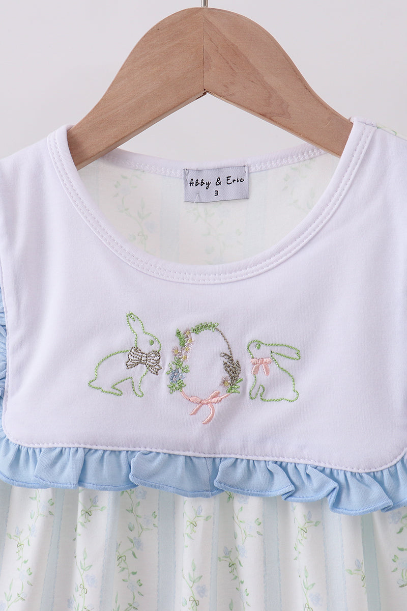Floral bunny embroidery ruffle dress