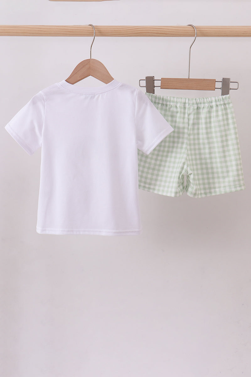 Bunny embroidery gingham shorts set