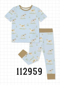Blue puppy print bamboo pajama set
