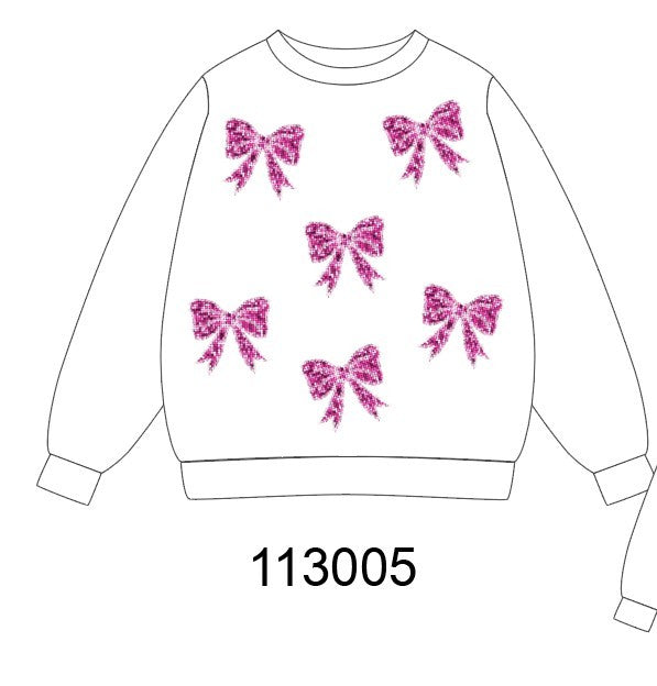 White bow sequin mom&me sweatshirt