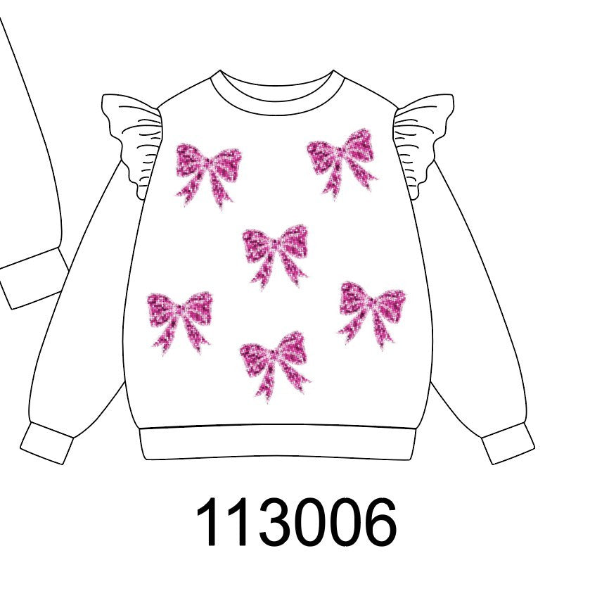 White bow sequin mom&me sweatshirt