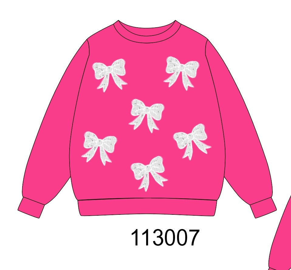 Magenta bow sequin mom&me sweatshirt