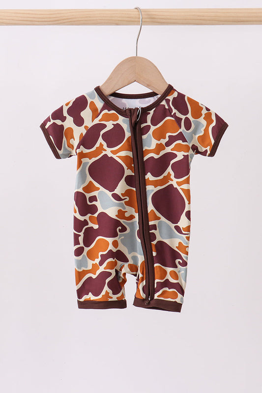 Camouflage print bamboo pajama romper
