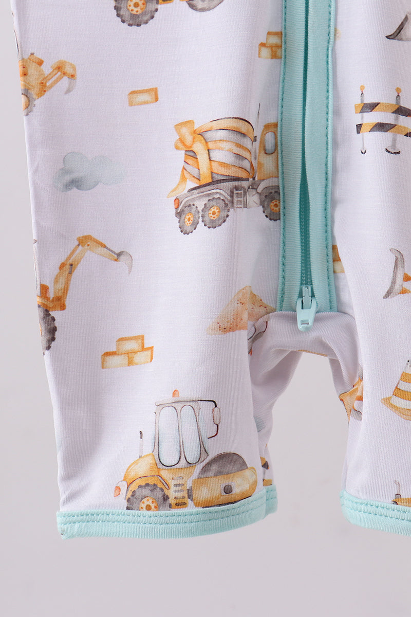 Yellow engineering vehicle bamboo romper