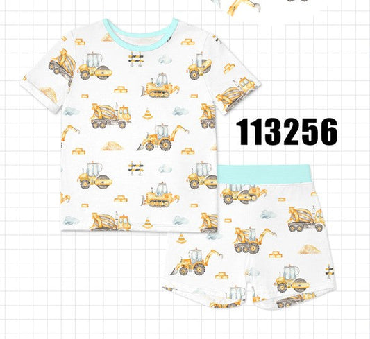 Yellow engineering vehicle bamboo pajama set