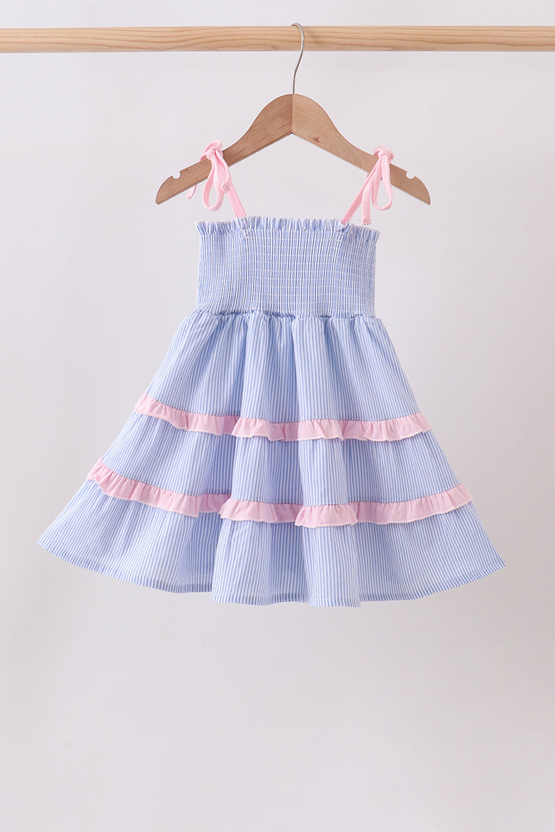 Blue Stripe Smocked Seersucker Mom Dress