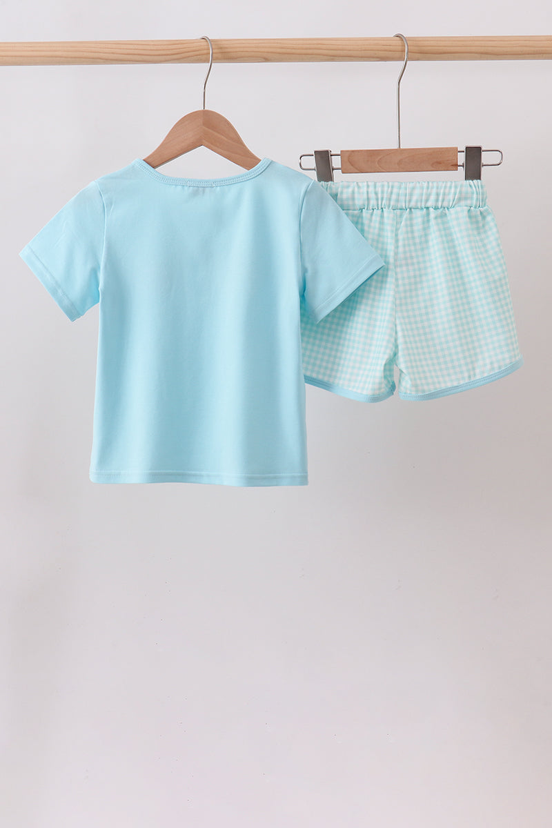 Blue Apple Embroidered Shorts Set