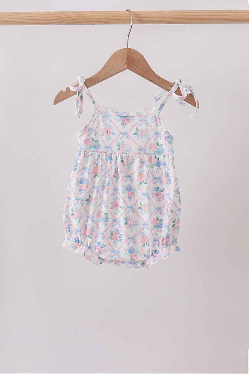 Blue Floral Smocked Bubble