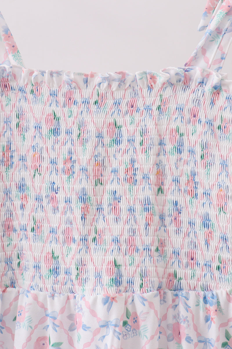 Blue Floral Smocked Mom Dress