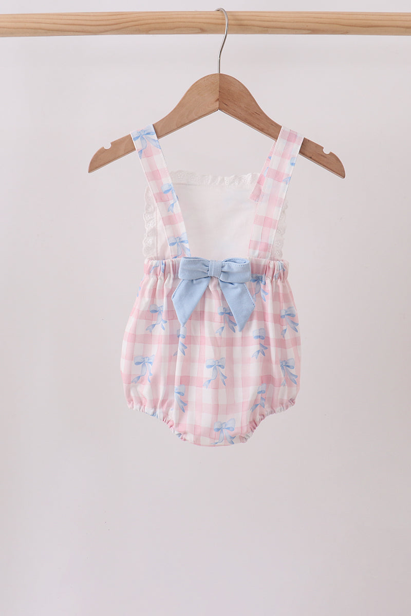 Pink Gingham Bow Print Lace Bubble