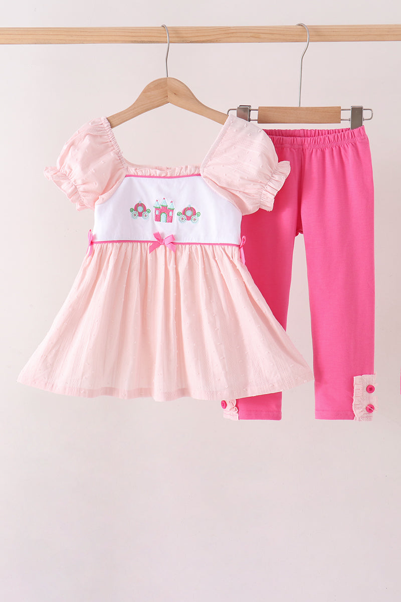 Pink Castle Embroidery Jacquard Pants Set