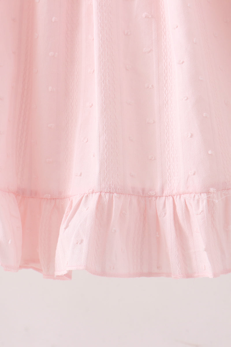 Pink Castle Embroidery Jacquard Ruffle Dress