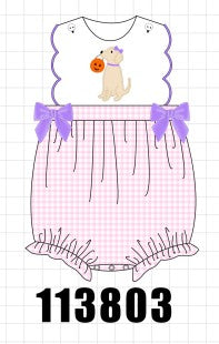 Pink Puppy Pumpkin Applique Bow Bubble