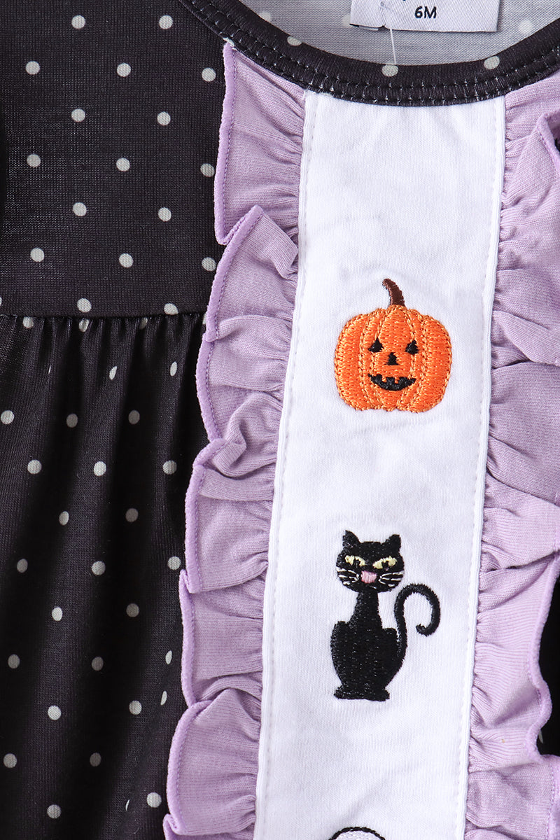 Black ghost spider embroidery ruffle bubble