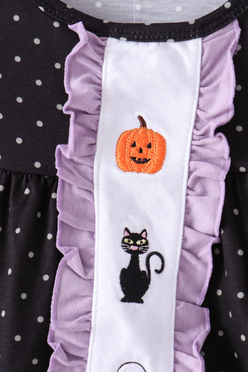 Black ghost spider embroidery ruffle bloomer set
