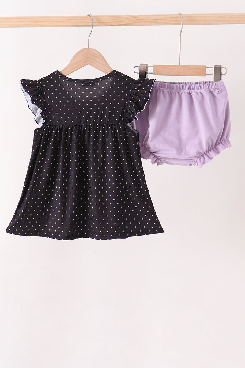 Black ghost spider embroidery ruffle bloomer set