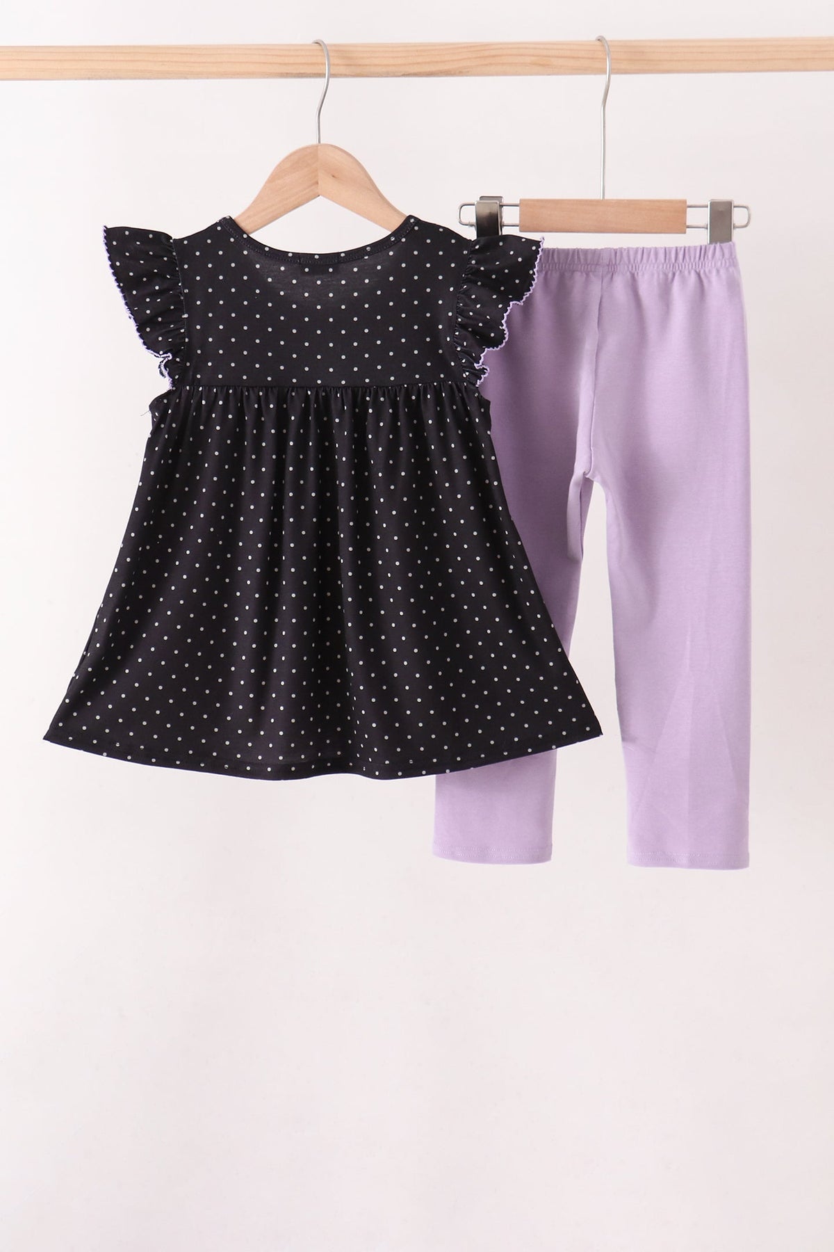 Black ghost spider embroidery ruffle pants set