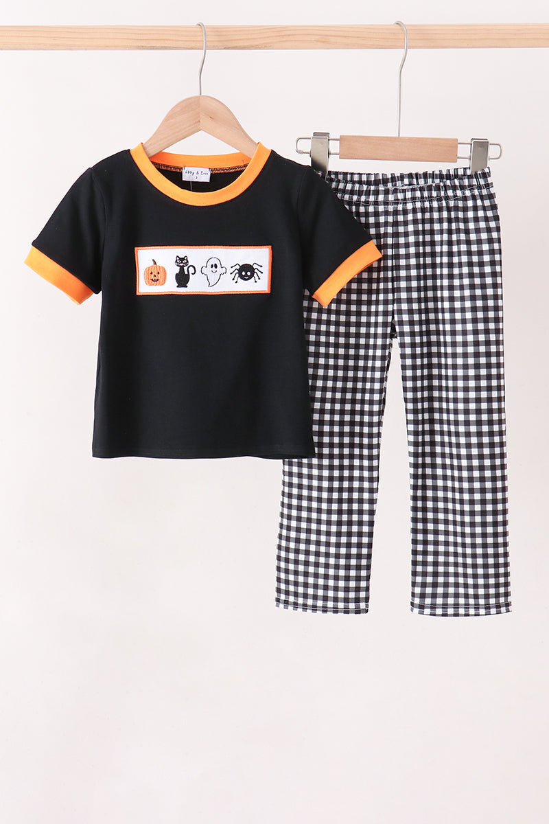 Black ghost spider embroidery pants set