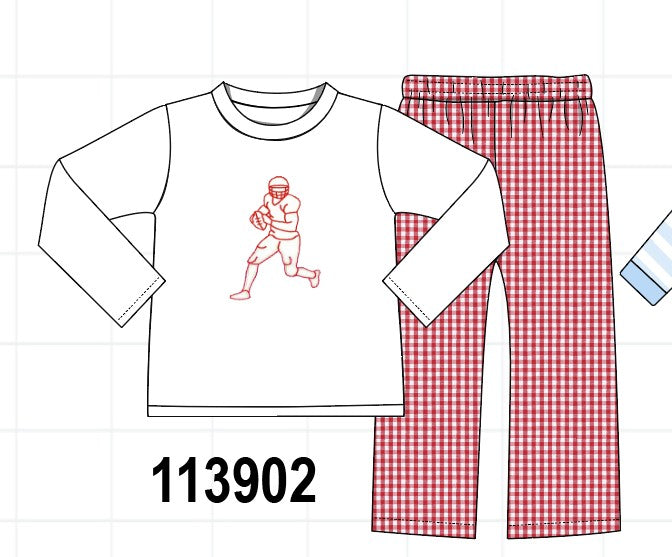 Red Football Embroidery Pants Set