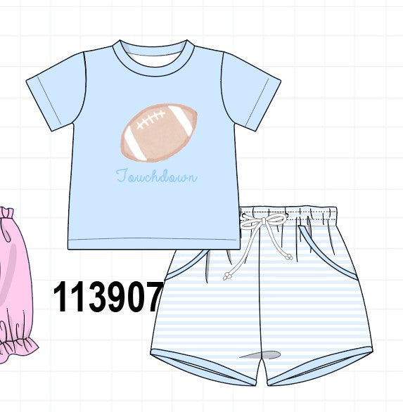 Blue Football Applique Shorts Set