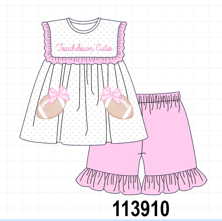 Pink Football Applique Ruffle Shorts Set