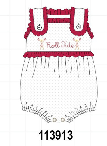 Red Alabama Roll Tide Embroidery Ruffle Bubble