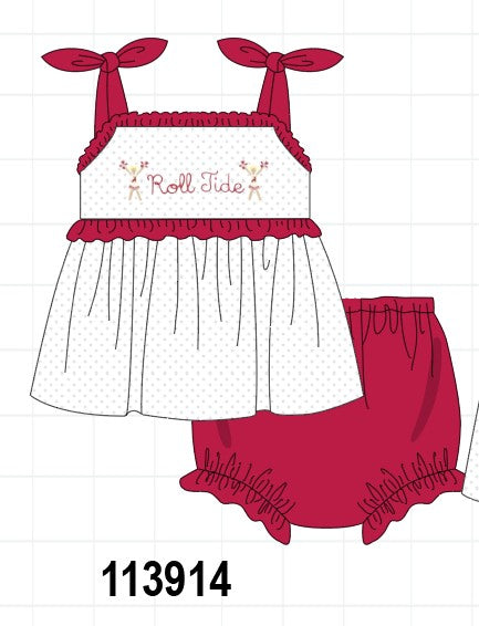 Red Alabama Roll Tide Embroidery Ruffle Bloomer Set