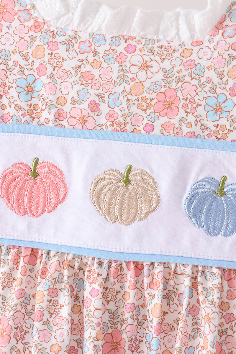 Pink Pumpkin Floral Embroidery Bloomer Set