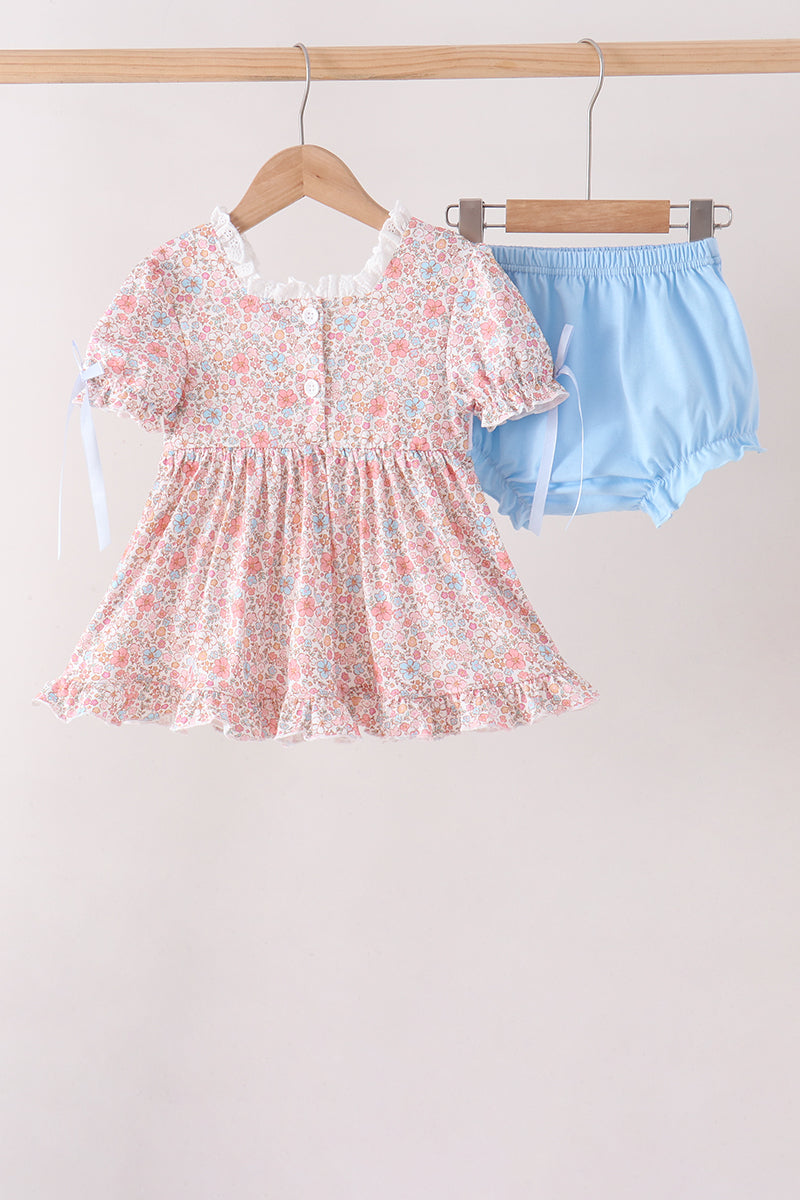 Pink Pumpkin Floral Embroidery Bloomer Set